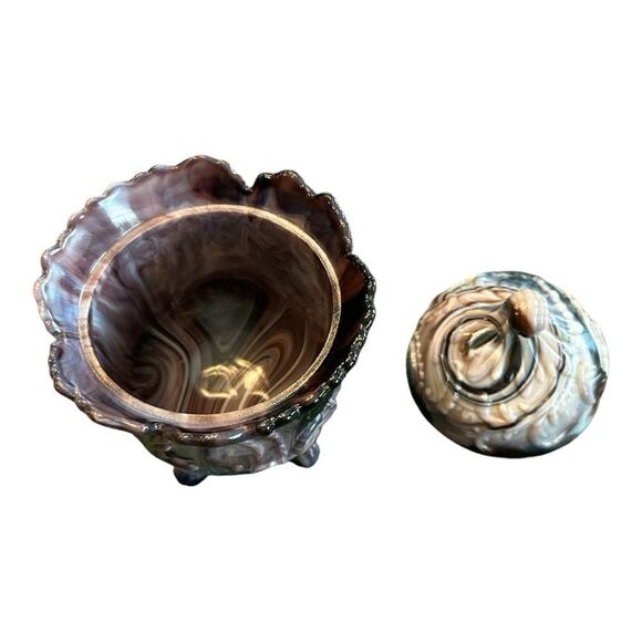 Imperial Glass Purple Slag Footed Covered Candy Jar 1960’s marbled pattern - Picture 9 of 11